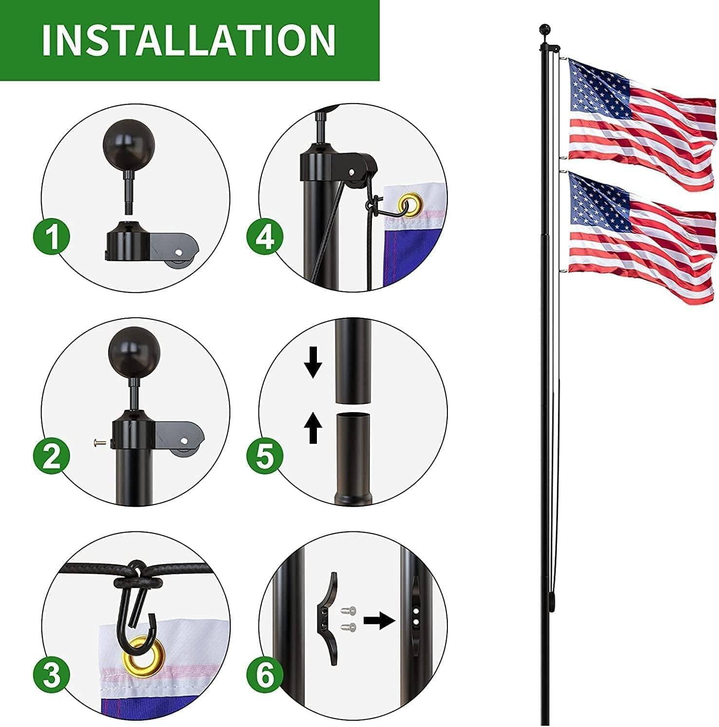 Heavy Duty Flag Pole - 25 FT Extra Thick Aluminum Flagpole Kit for Outside House In Ground