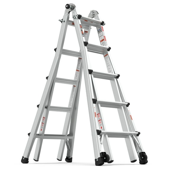 Qiushi 22FT Aluminum Multi-Position Ladder with Wheels, Type IA 300lbs Capacity, Heavy Duty Telescoping Ladder for Professional & Home Use, Convertible Extension Ladder with Hinge Lock System