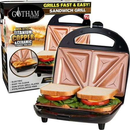Gotham Steel Dual Electric Sandwich Maker and Panini Grill with Ultra Nonstick Copper Surface