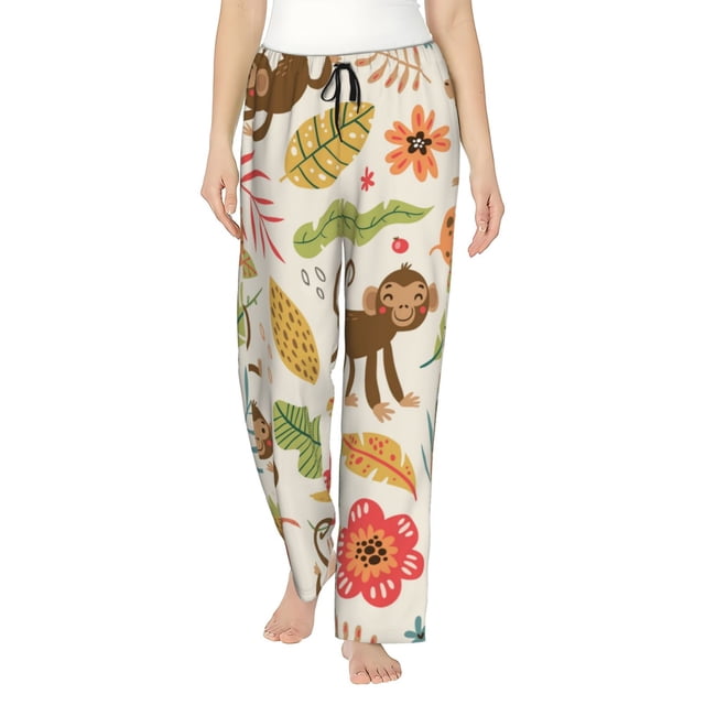 Fotbe Monkeys in the Jungle Pantalones de Pijama para Mujer, Pantalones de Dormir, Pantalones Pj con Cordón y Bolsillos-X-Large