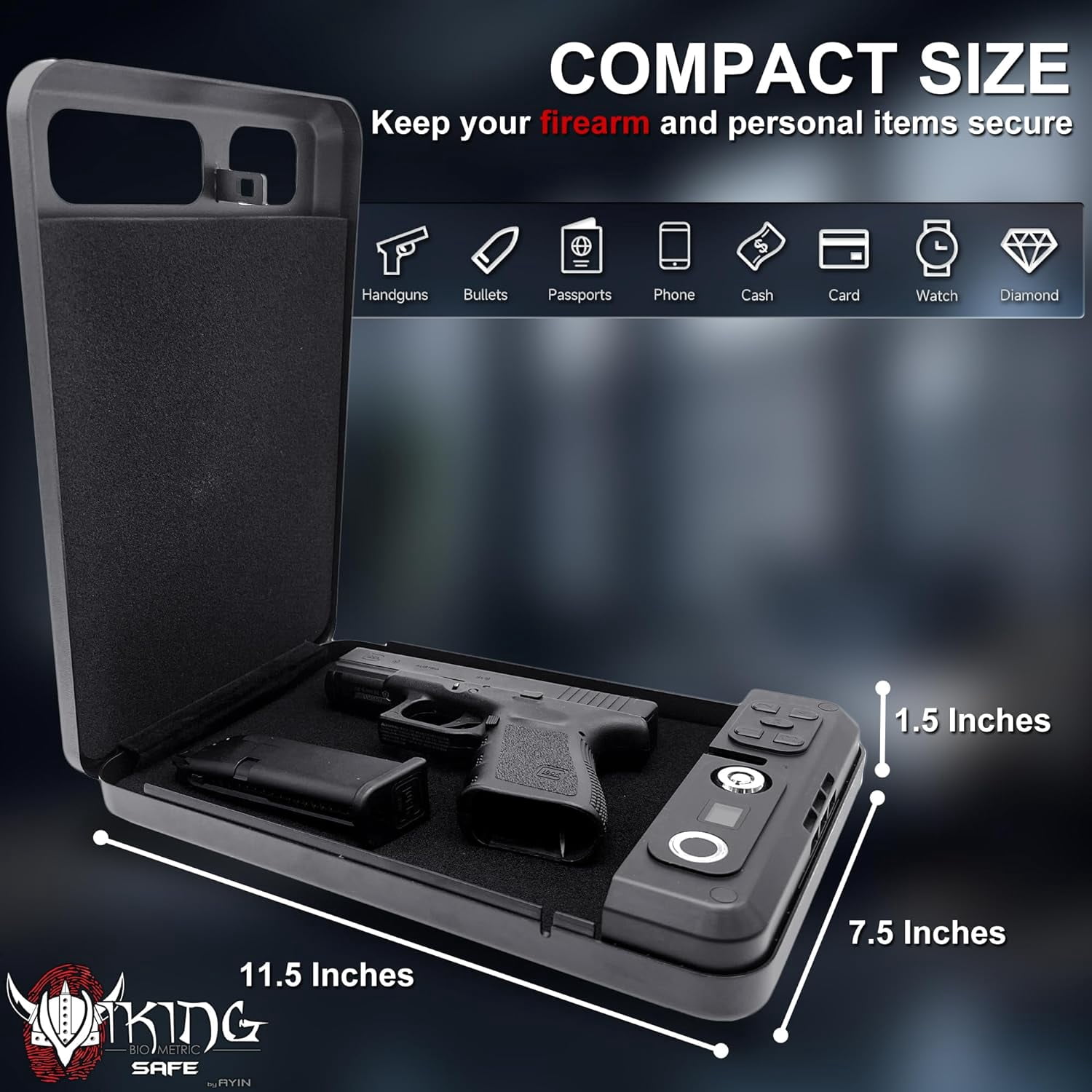 AYIN Viking Biometric Fingerprint Safe, Biometric Fingerprint Gun Safe with LCD Screen, New 2024 Model - 360 Degree Fingerprint Recognition, IP65 Weather Resistant
