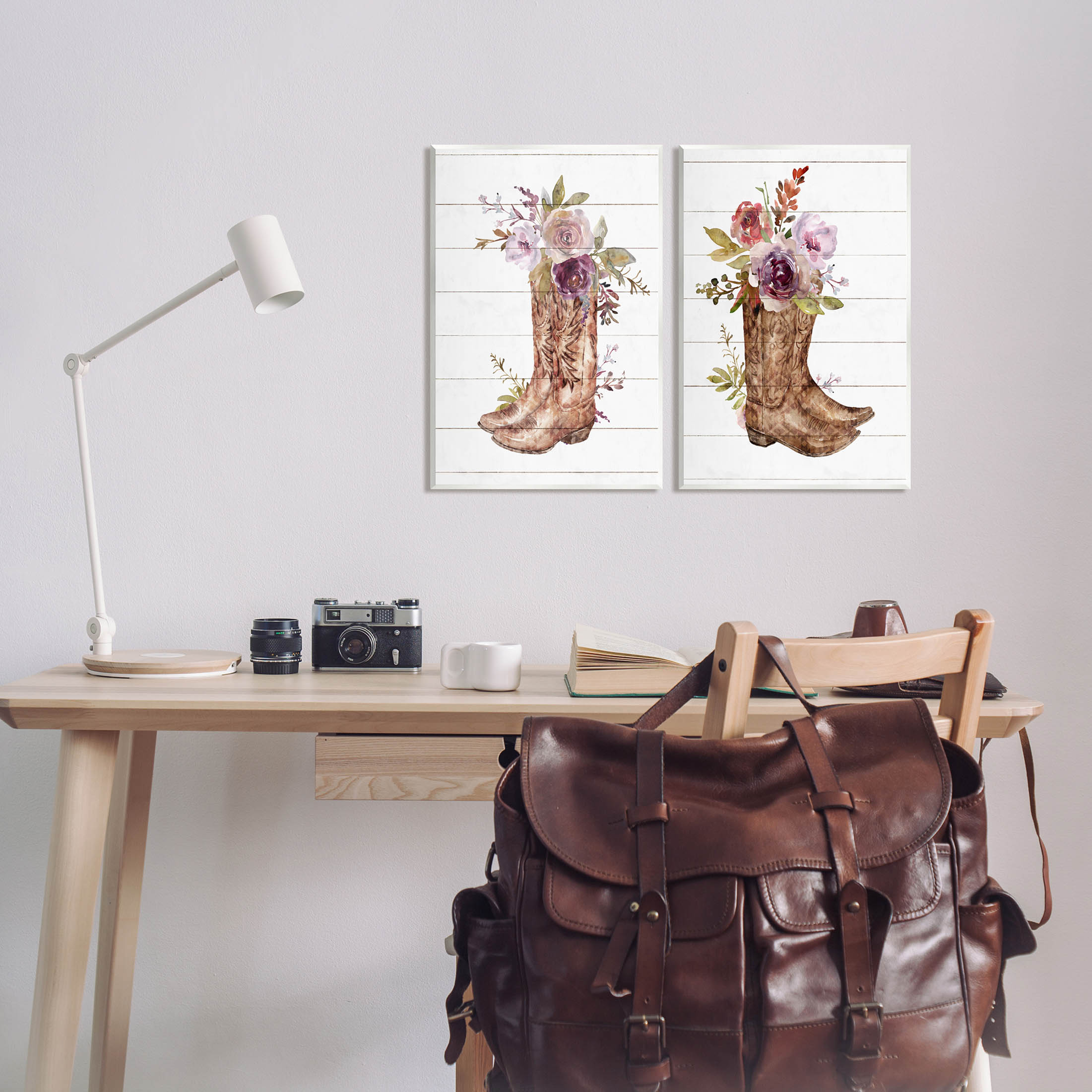 Stupell Industries Country Floral Boho Boots Graphic Art Unframed Art Print Wall Art, Set of 2, Design by Nina Blue