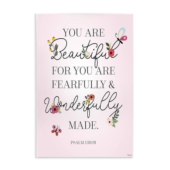 Stupell Industries French Country Wonderfully Made Psalm Floral Pink Wall Plaque Art, 10 x 15, by Gigi Louise
