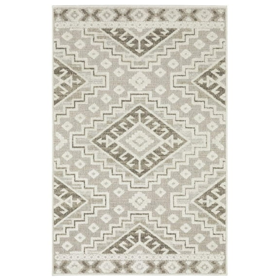 Oriental Weavers Tangier Area Rug - TAN03 - 6'7" x 9'6" - in Beige/ Brown - Eclectic Global Style, Stain Resistant, Family and Pet Friendly , Dining, Living Room Rug