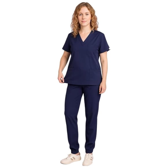 Conjunto Médico de Uniforme Sumincarly con Blusa de Cuello en V y Pantalones Jogger en Azul Marino