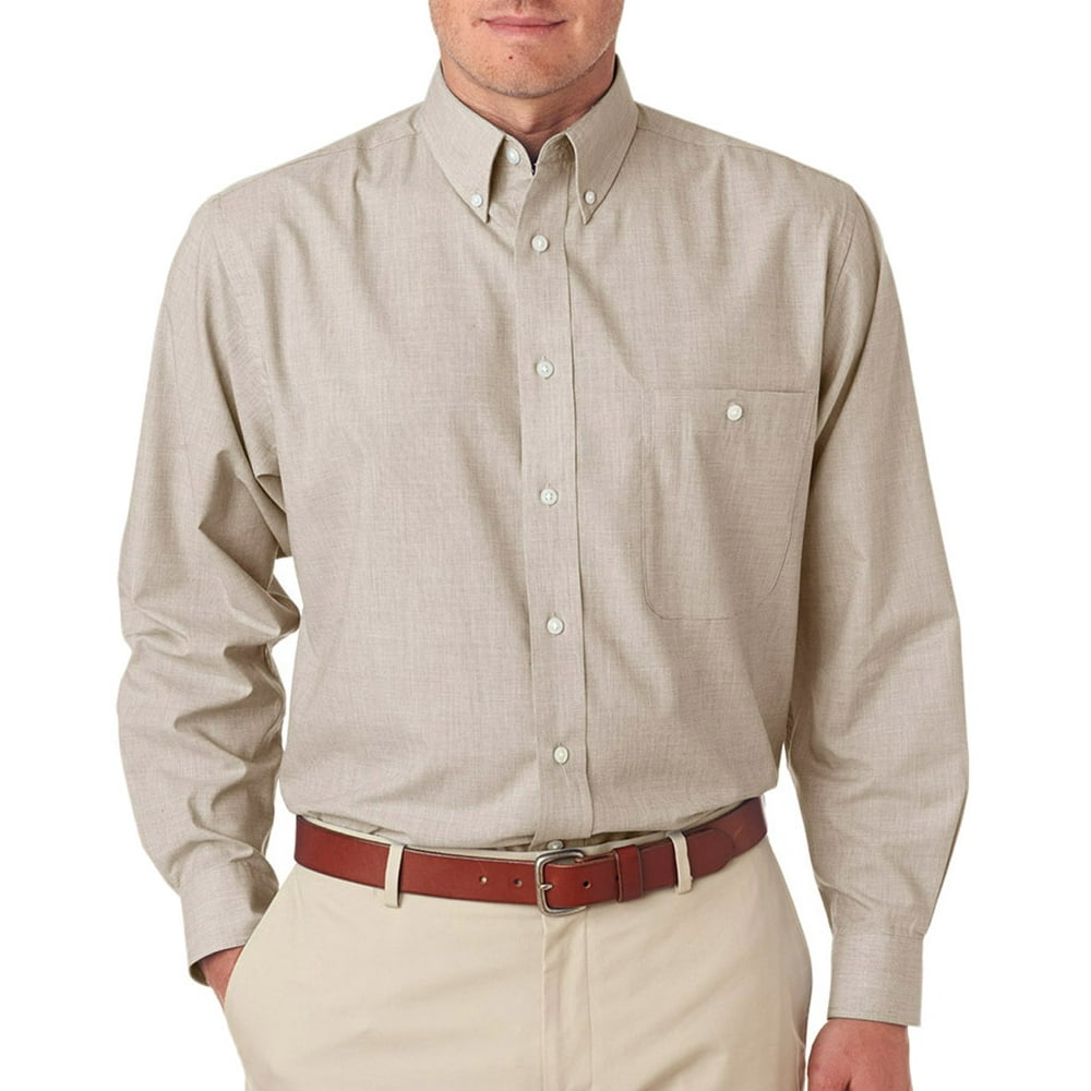 UltraClub 8340 Men's Wrinkle-Free Dress Shirt -Khaki-Large - Walmart ...
