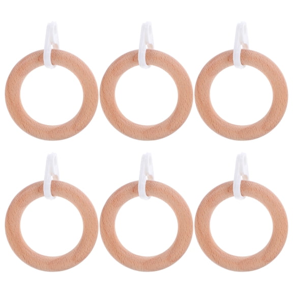 WHAMVOX 6Pcs Wooden Curtain Drapery Pole Rod Rings Solid Wood Curtain Ring Round Buckle Rings