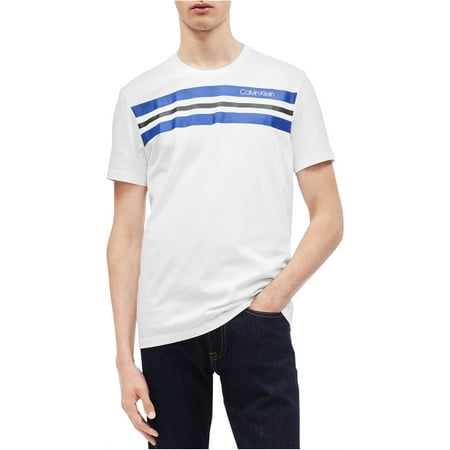 Calvin Klein Mens Chest Stripe Logo Graphic T-Shirt, White, X-Small