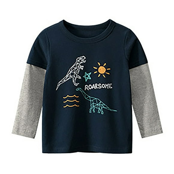 Zhuashum Chemises Garçons 5-6 Ans Enfant en Bas Âge Chandail Imprimé Lettre Manches Longues Col Rond Automne Décontracté Ample Chandail Adorable Combinaison Bleu Foncé