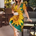 thumbnail image 3 of Balery Vibrant Sunflower Painting Vestidos sueltos de manga corta para mujer, vestidos de verano 2025, vestidos casuales de corte A con vuelo., 3 of 6