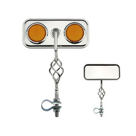Alta Cage Rectangle Twisted Bike MirrorLowrider Custom Part (Amber Reflectors)