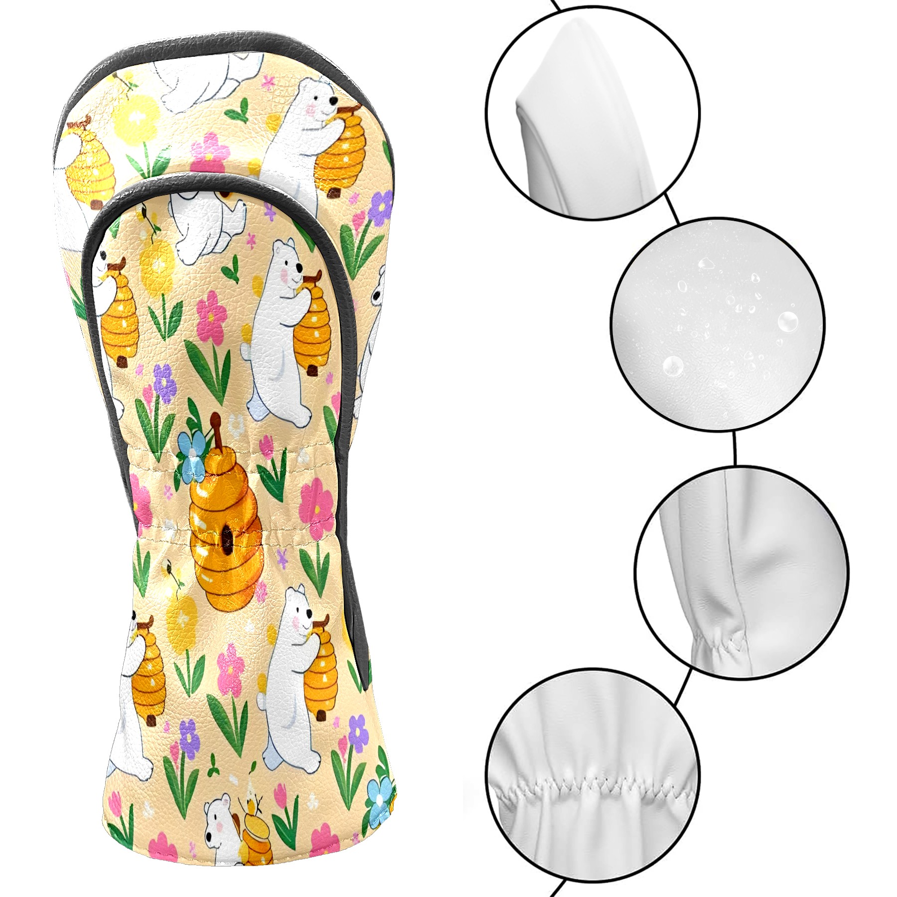 Golf Club Covers, Yellow PolarBearPumpkin Premium PU Leather Driver Hybrid Putter Head Covers with Velvet Lining, Waterproof Golf Gifts for Men Women