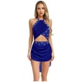 thumbnail image 3 of Yartina Womens Lyrical Dance Dresses Halter Strappy Back Sleeveless Leotard Dress Sparkly Mesh Royal Blue L, 3 of 7