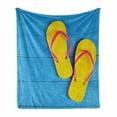 thumbnail image 1 of Yellow and Blue Soft Flannel Fleece Throw Blanket, Flip Flops on Wooden Pier Cheerful Holiday Travel Relax Image, Cozy Plush for Indoor and Outdoor Use, 70" x 90", Sky Blue Yellow Pink, by Ambesonne, 1 of 6