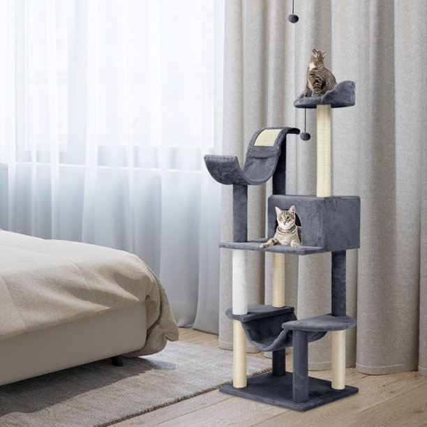 Finether 60 5 High 5 Tier Cat Tree Tower Furniture Kitten Playhouse With Sisal Covered Scratching Posts Hammock Perches Platform And Dangling Ball Walmart Com Walmart Com