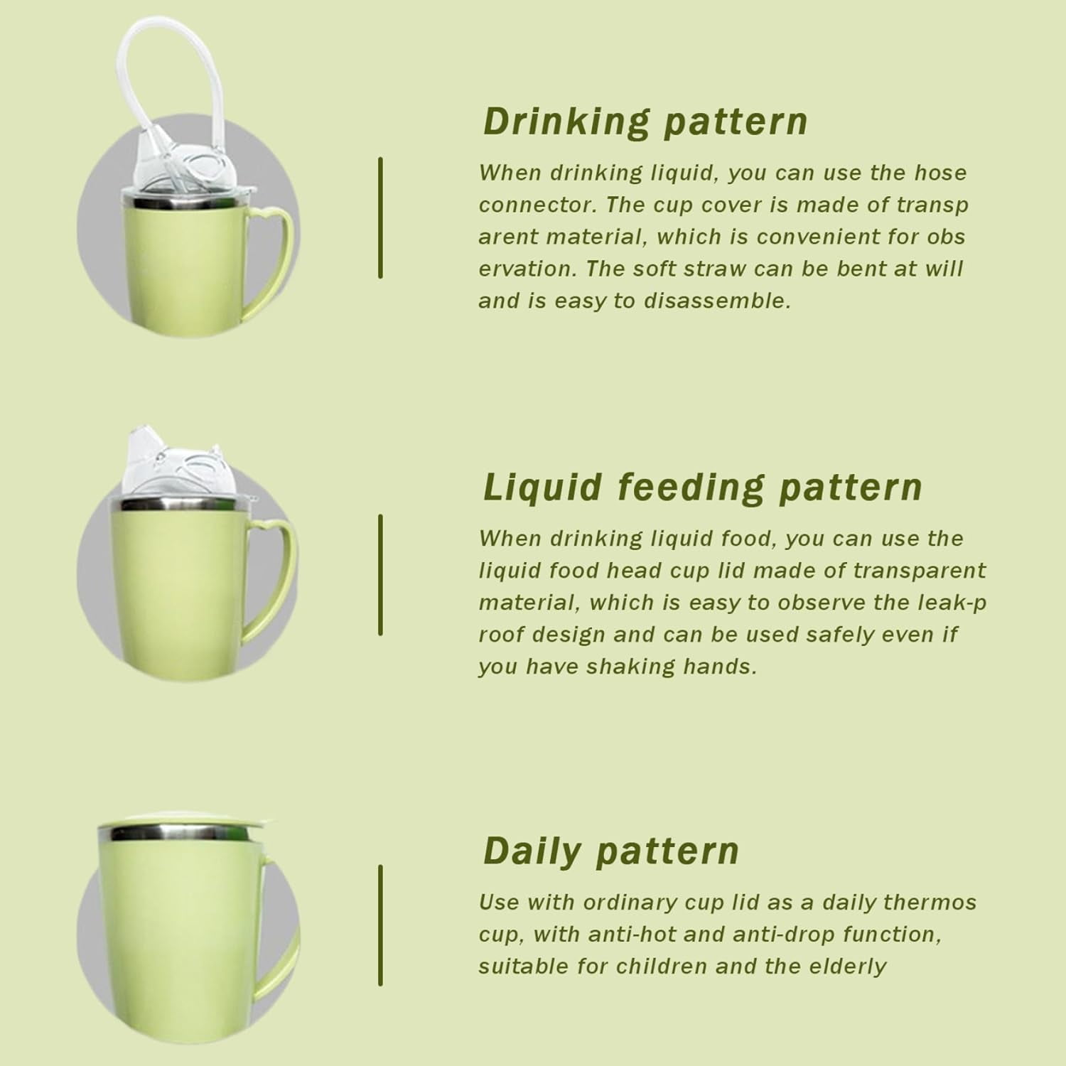 ABPETE Adult Sippy Cup, Beakers for Elderly, 350ml Spill Proof Adult Sippy Cup with Straw, 3-in-1 Stainless Steel Dysphagia Cups with Handle