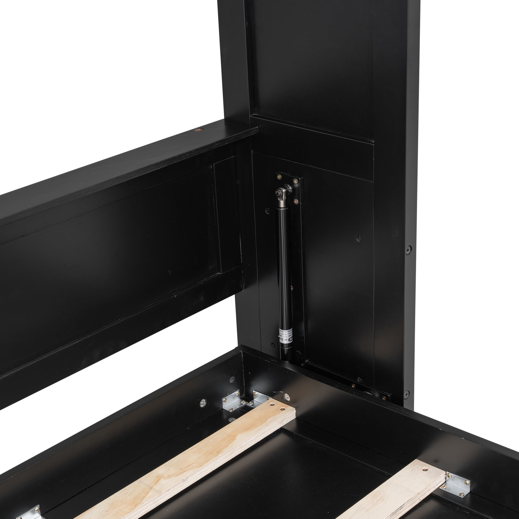 Noble House Joyce Full Size Murphy Bed with Storage Cabinets, Solid Wood Folding Wall Bed, Space Saving, Black