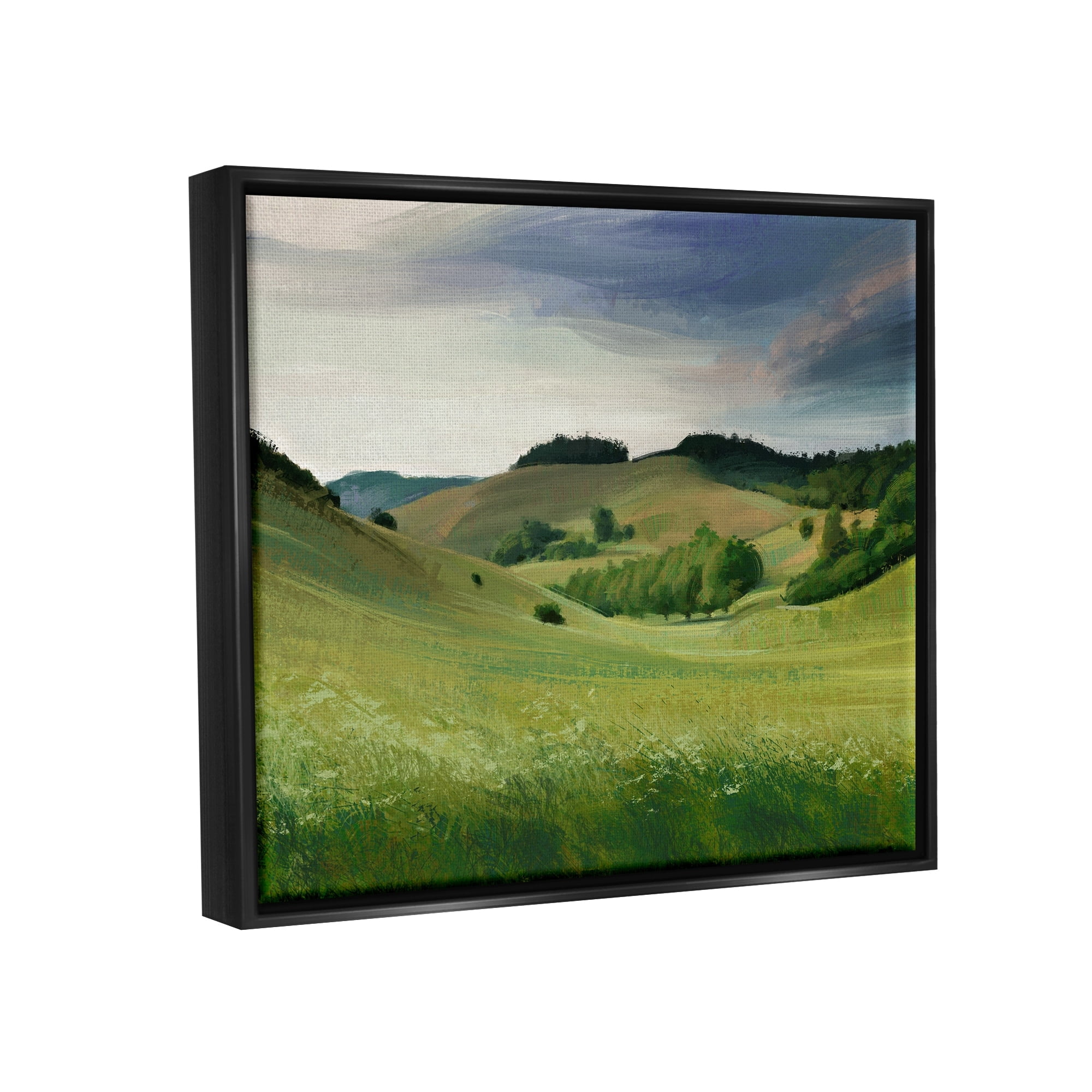 Stupell Industries Rolling Country Hills Green Rural Meadow Fields Painting Jet Black Floating Framed Canvas Print Wall Art, Design by Ziwei Li