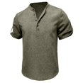 thumbnail image 4 of Dvprdro Summer Men's Tops Solid Casual Short Sleeve Shirts Button V Neck Athletic Tunic Blouse Tops Army Green S, 4 of 5