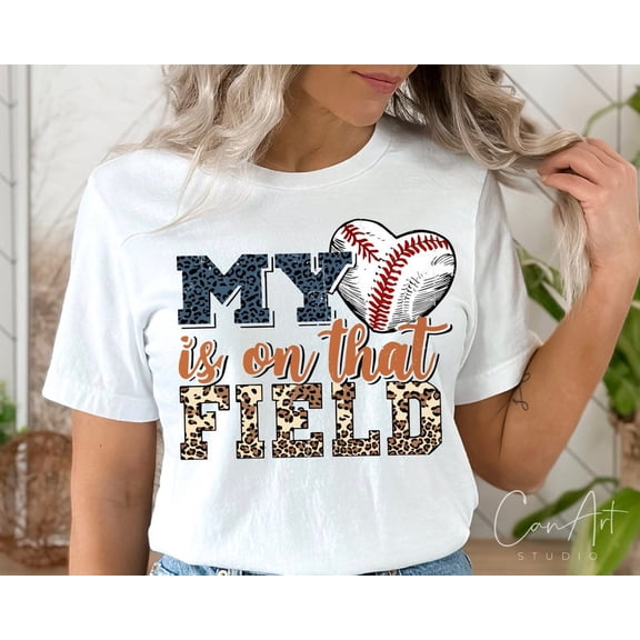My Heart Is On That Field T-Shirt, Baseball Mom Leopard Print Design, Sublimation Baseball Shirt