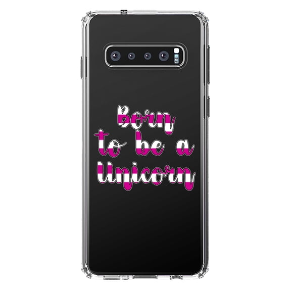 DistinctInk Clear Shockproof Hybrid Case for Samsung Galaxy S10  PLUS (6.4" Screen) - TPU Bumper Acrylic Back Tempered Glass Screen Protector - Born to be a Unicorn