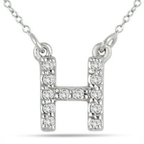 SZUL Women's 1/10 Carat TW H Initial Diamond Pendant in 10K White Gold (J-K-L Color, I2-I3 Clarity)