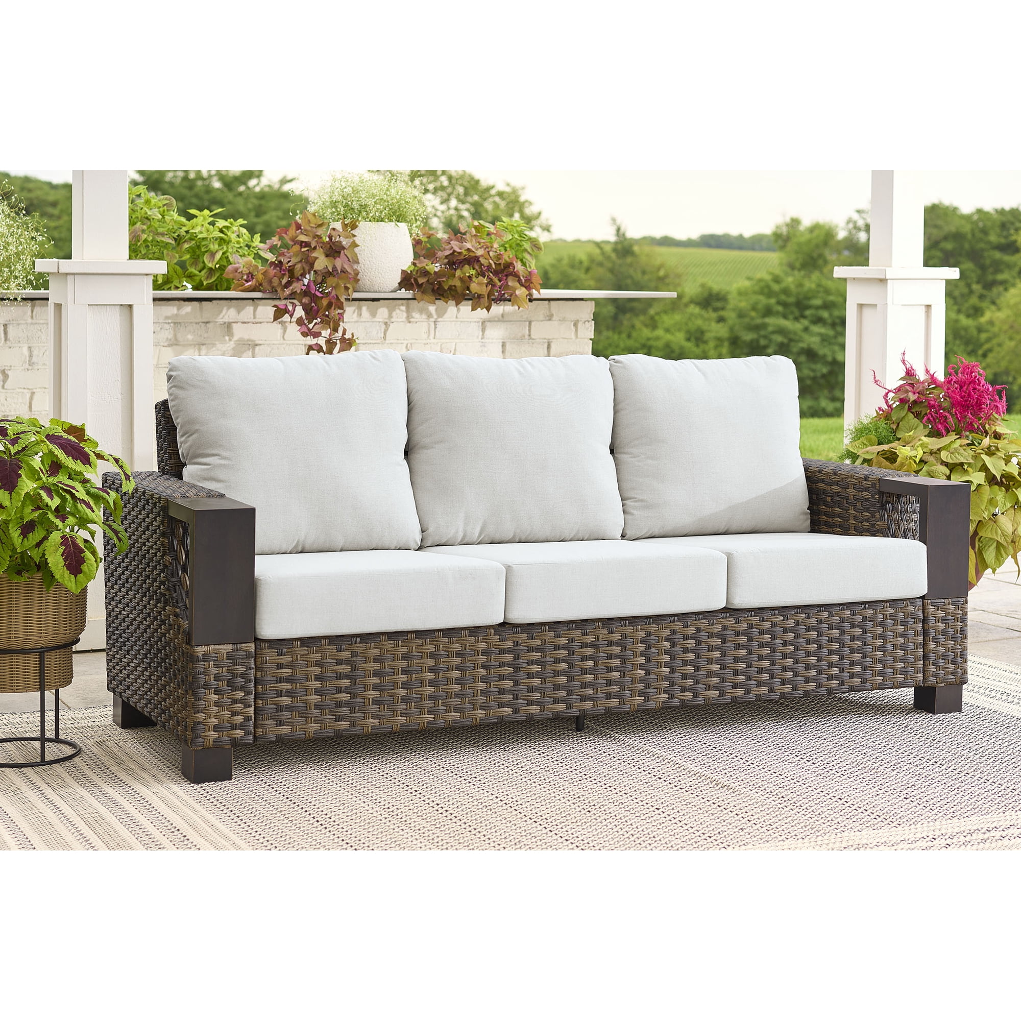 Better Homes & Gardens Rockport Outdoor Wicker Sofa with Patio Cover, Brown