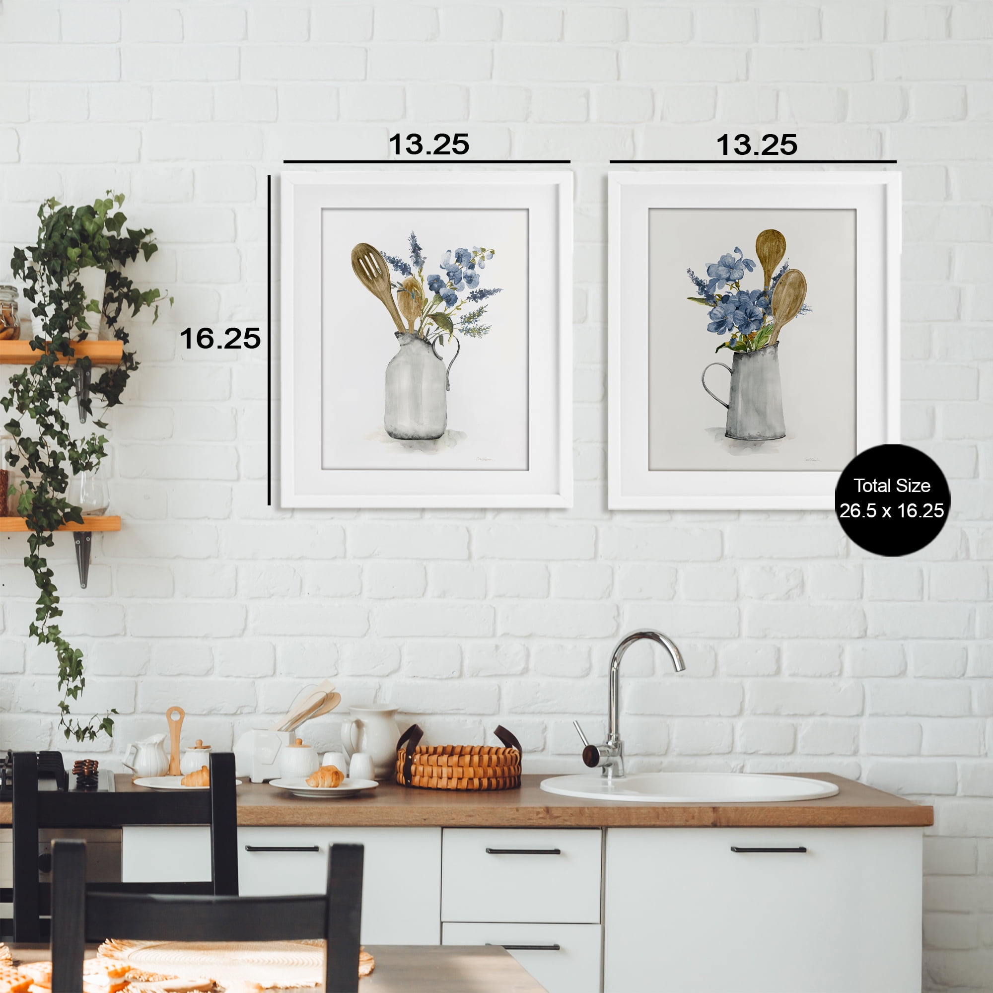 Stupell Industries Kitchen Pitcher Bouquets 2 Piece White Framed Print Under Glass Set, design by Carol Robinson