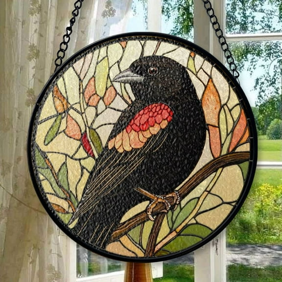 Stained Glass Window Hanging Winged Blackbird Bird, Christmas Ornament Gift, Mother’s Day Keepsake, Valentine’s Day Decor, Festival Gift Ornament, Keepsake 2025