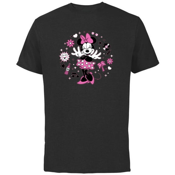 Disney Minnie Mouse Retro Vinyl Summer - Short Sleeve Cotton T-Shirt for Adults - Customized-Black