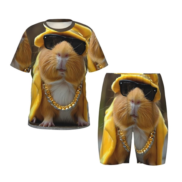 Fotbe Heavy Metal Style Guinea Pig Pijama Estampada de 2 Piezas para Niños – Ropa de Dormir de Manga Corta Cómoda para Niños y Niñas, Camiseta y Shorts de Algodón-Large