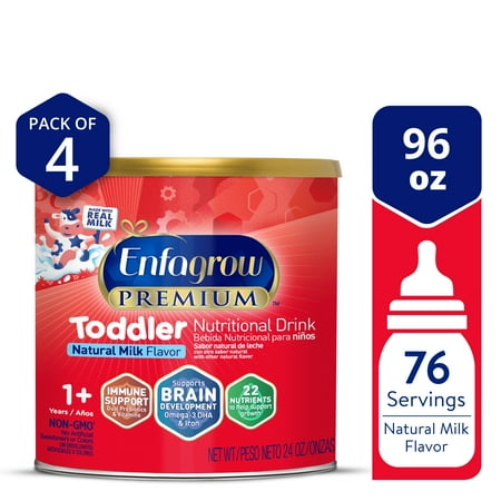 Enfagrow Premium Powder Toddler Nutritional Milk Drink, Supports Growth & Immune Health, Natural Milk Flavor, 24 Oz Can, 4 Count