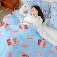 thumbnail image 4 of Manfei Cute Bow Tie 7 Pieces Bedding Comforter Set for Preppy Children Teens,Dreamy Princess Full Bedding Set Lightweight,Red Cherry Fitted Sheet Flat Sheet,Lightweight Room Decor,Reversible, 4 of 8