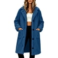 thumbnail image 4 of Fesfesfes Women's Casual Long Fleece Coat Lapel Collar Button Down Midi Length Plush Winter Warm Jacket Outwear with Pockets for Fall Winter Seasonal Daily Wear, 4 of 9
