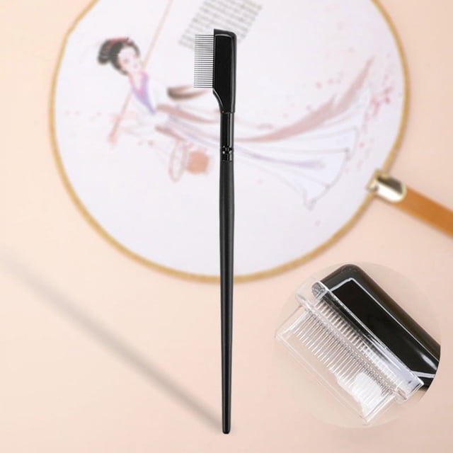 Peine de acero dentado con aguja para pestañas, cepillo para pestañas, cepillo para cejas, peine para recortar cejas, cepillo de maquillaje para pestañas postizas reales, pata de mosca con funda