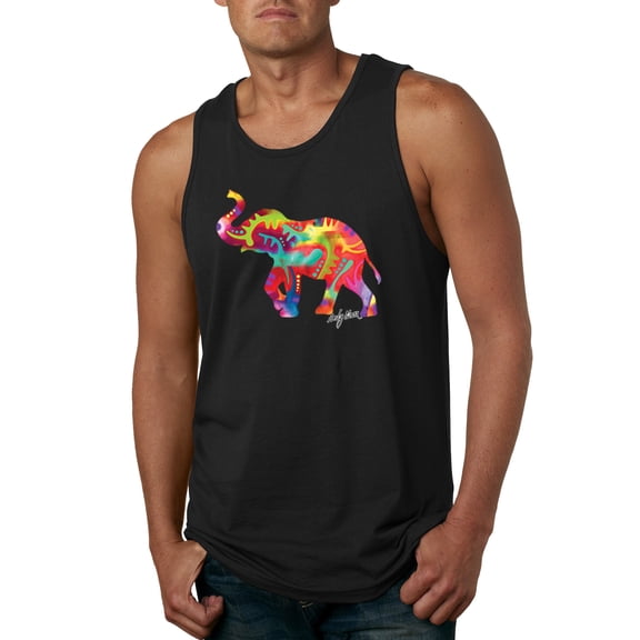 Wild Bobby, Colorful Walking Good Luck Elephant Animal Lover Mens Graphic Tank Top, Black, Small