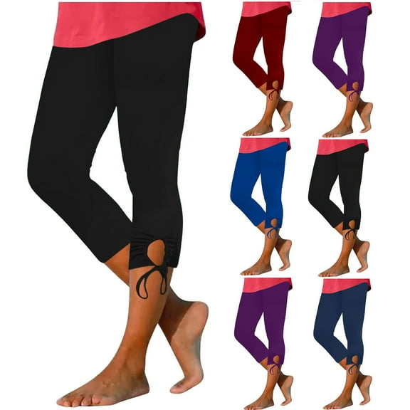 AGWOLF Women's Capri Leggings Tummy Control Knee Length Leggings High Waisted Yoga Capris Summer Cropped Pants Casual Solid Workout Pants