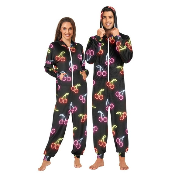 joogoo Neon Cherry Unisex Adults Onesies Pajamas Jumpsuits L