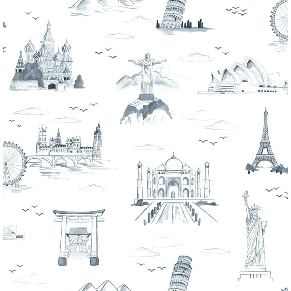 NuWallpaper L&mark Navy Travelers Toille Novelty Peel & Stick Wallpaper