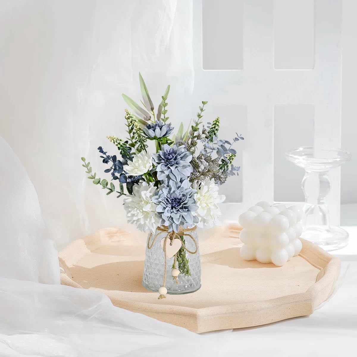 Fake Flowers with Vase, Silk Flowers in Vase, Suitable for Wedding, Party, Home Decor (Dahlia)