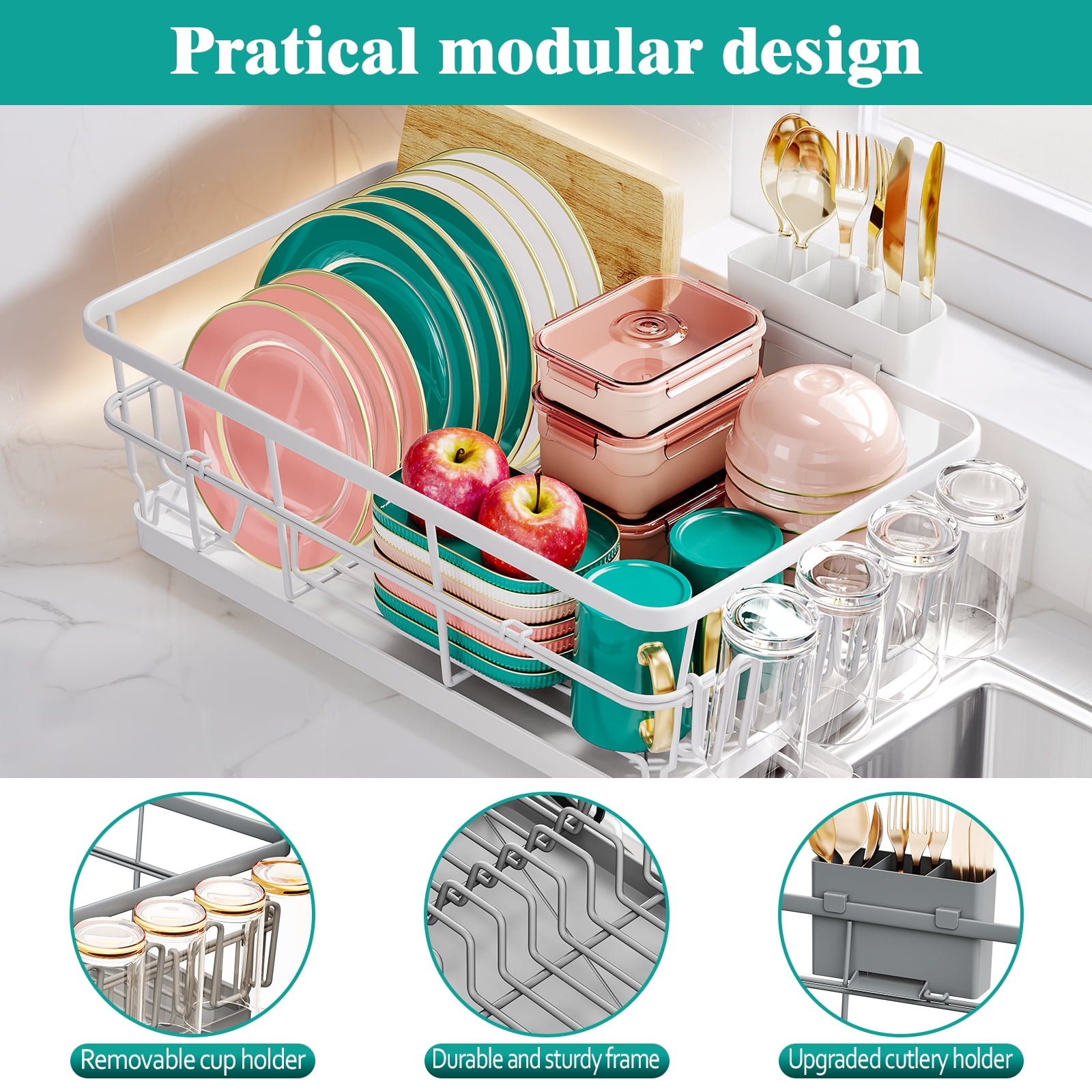 BEHERZT Large Stainless Steel Dish Drying Racks with Drainboard,Countertop Dish Drainer Rack,Kitchen Sink Dish Rack,Gray