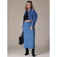 thumbnail image 3 of Unique Bargains Women's Front Split Flap Pockets Maxi Denim Skirt M Blue, 3 of 7