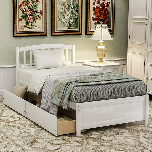 Headboard White Twin Bed Frame, Bed Frame With Storage Headboard White Luröyqueen