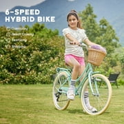 Glerc Missy 24 inch Girl Cruiser Kids Bike Shimano 6-Speed Teen Hybrid City Bicycle with Rack for Youth Ages 7 8 9 10 11 12 13 14 Years Old Wicker Basket & Lightweight, Mint Green
