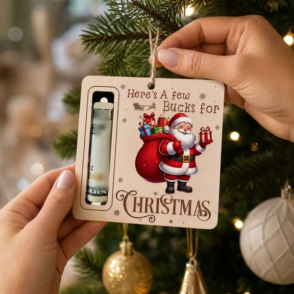 Wooden Christmas Money Holder Ornament Set of 3, Hanging Tree Decor Cash Gift Envelope for Kids Holiday Party, Natural Wood Reusable