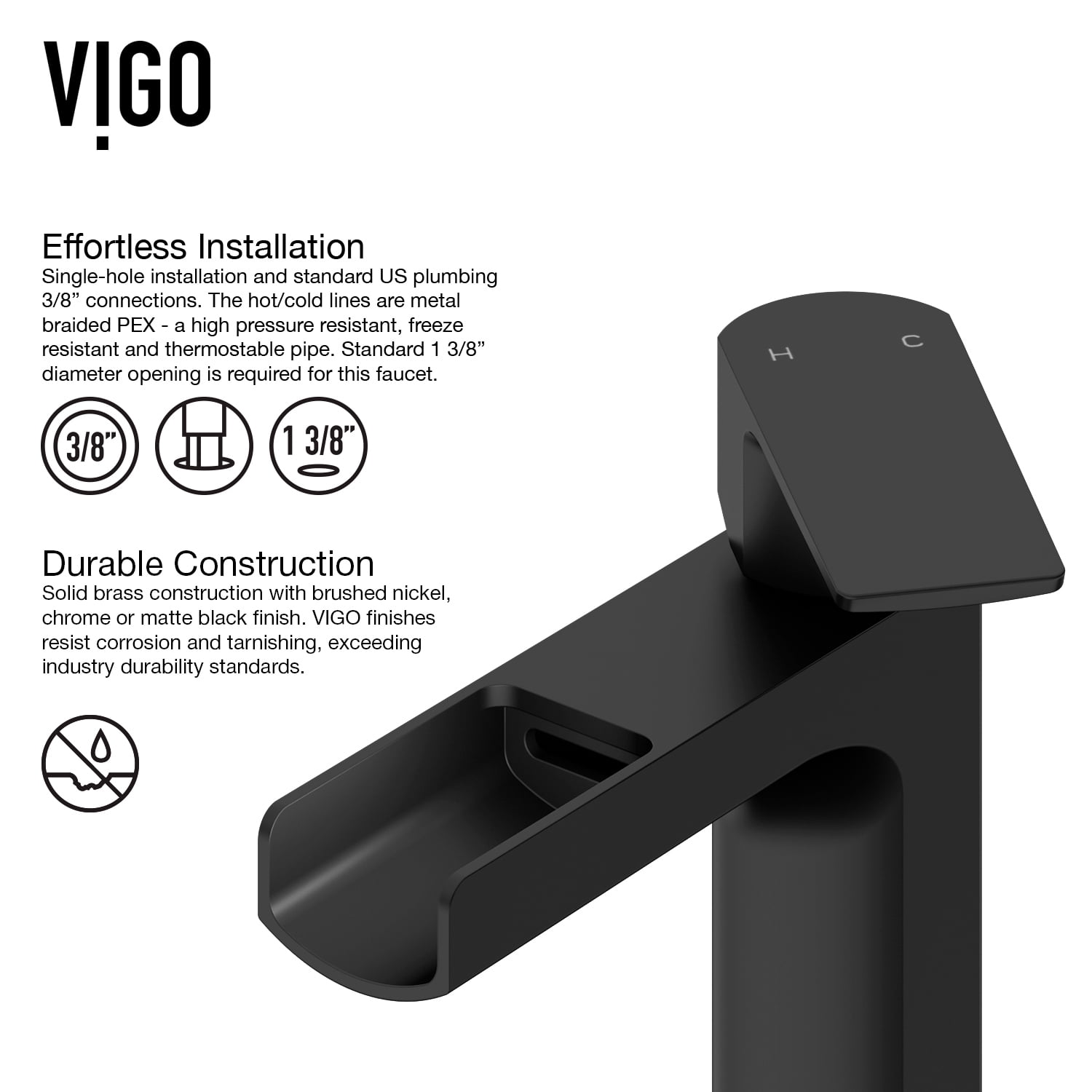 VIGO Amada Single Handle Single-Hole Bathroom Vessel Faucet in Matte Black