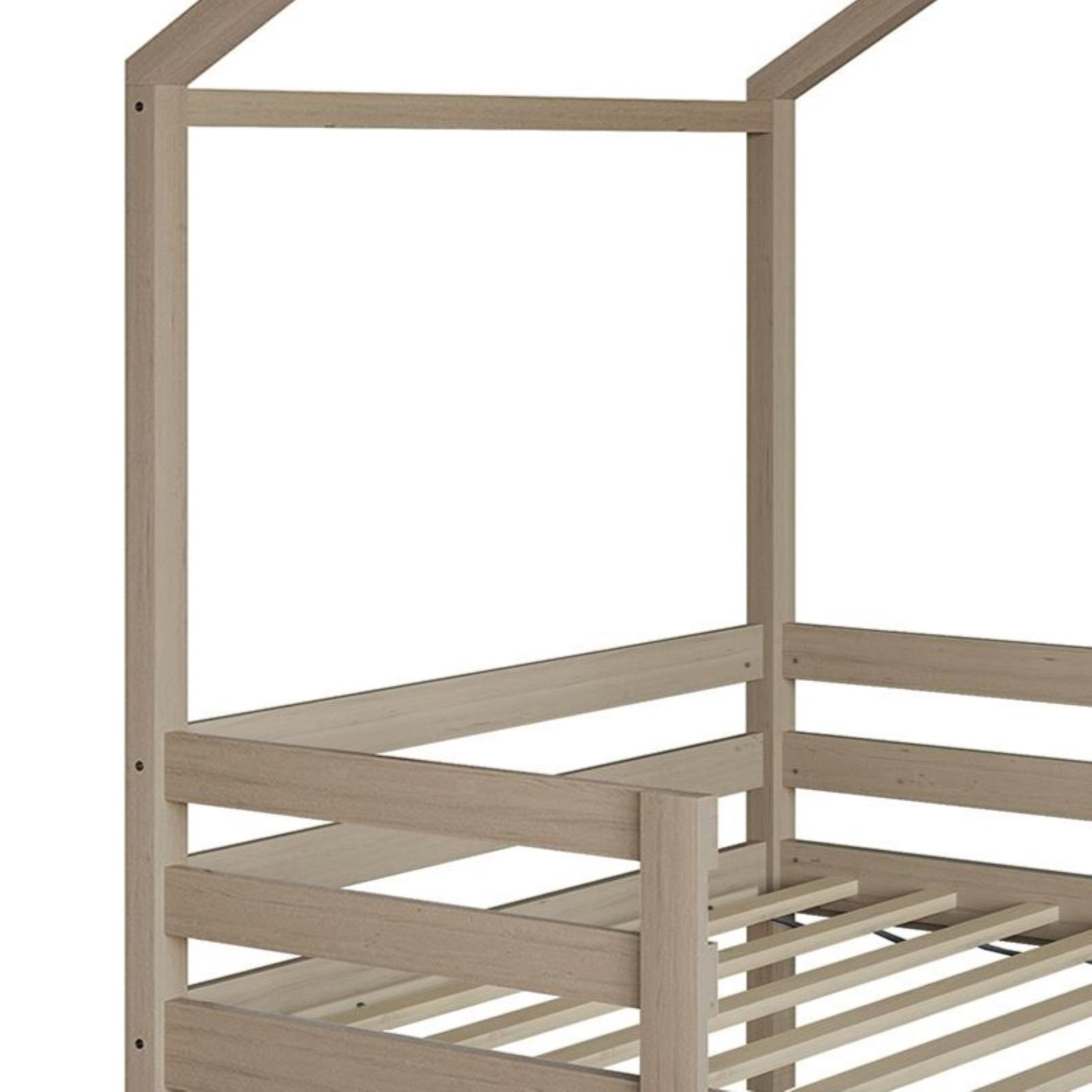 Castle Place Mid-Century Wooden Canopy Bed, Antique Grey