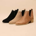 thumbnail image 5 of Dress Boots for Women 2025 Fashion Studded V Cut out Pointed Toe Chunky Mid Heel Slip on Ankle Booties, 5 of 6