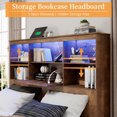 thumbnail image 6 of VanAcc King Size Bed Frame with LED Bookcase Headboard, Wooden Storage Bed with Charging Station & 4 Drawers, Rustic Brown, 6 of 9
