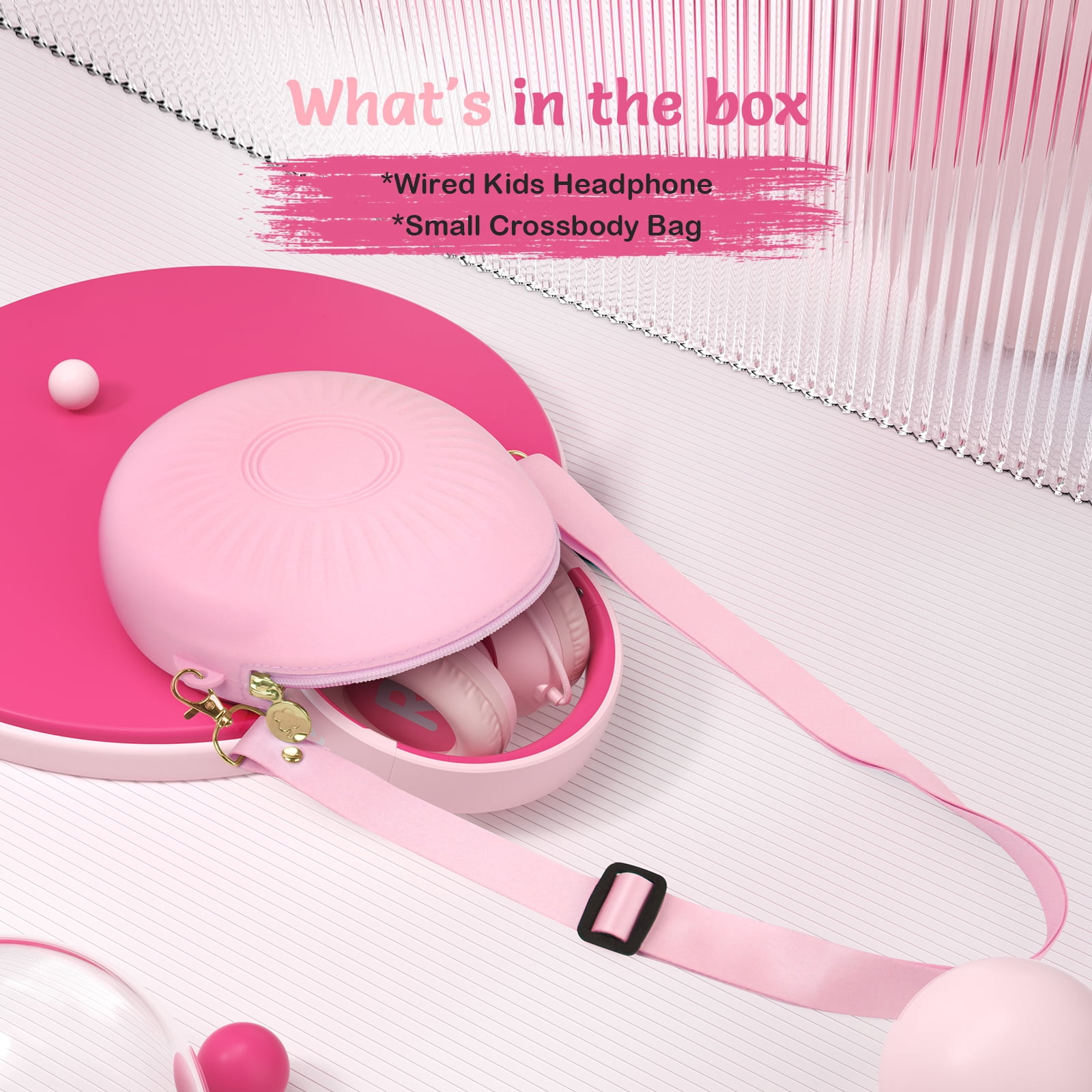 Tonoshark Kids Wired Headphones with Microphone, Volume Limited to 85/94dB Pink Earphone for Girls, Foldable 3.5mm Jack Headset for School & Travel, Includes Portable Case